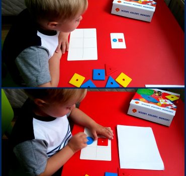 Dziecko układa elementy uwzględniając kolory i kształty