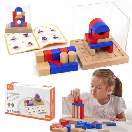 Drewniana Gra – Budowanie Klocki 3D Montessori - 32645