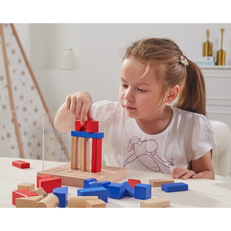 Drewniana Gra – Budowanie Klocki 3D Montessori - 32648